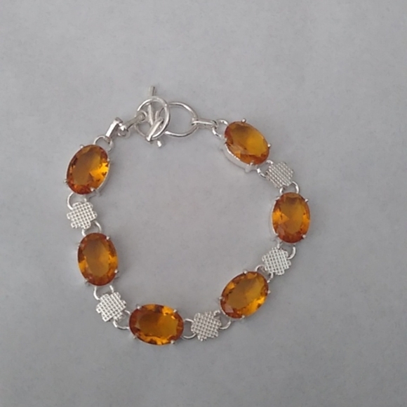 Citrine + Sterling Silver Chain Toggle Bracelet, up to 8" - Picture 4 of 7